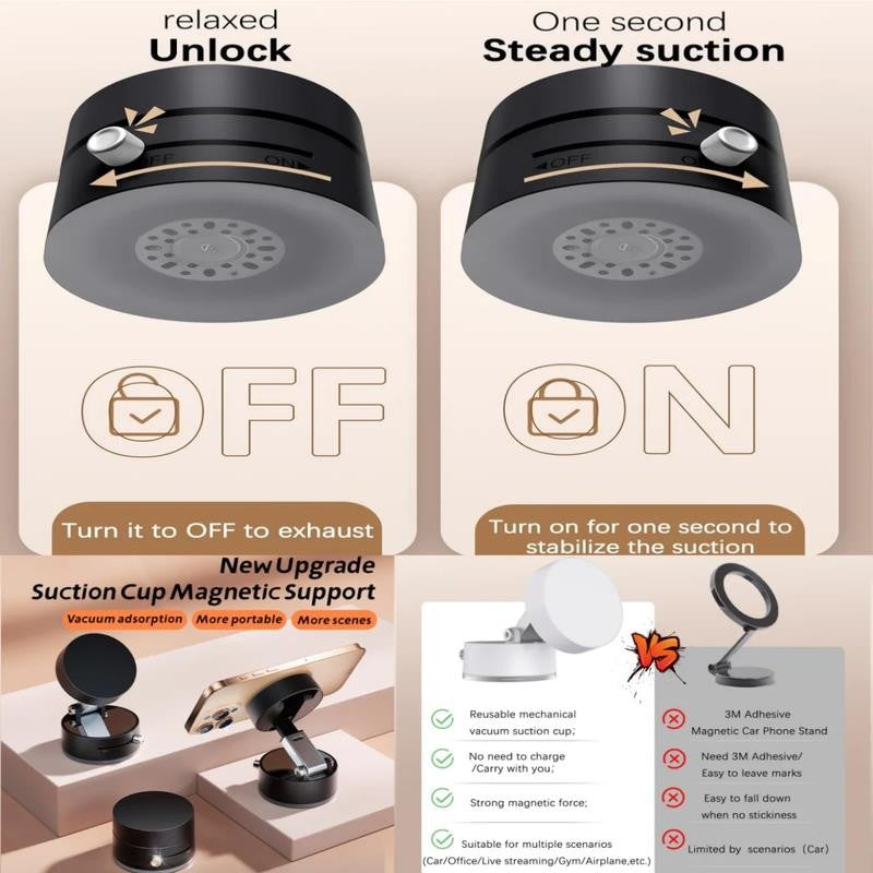 Cell Phone Holder Vacuum Magnetic Adsorption for Car Mount Convenient Folding Su