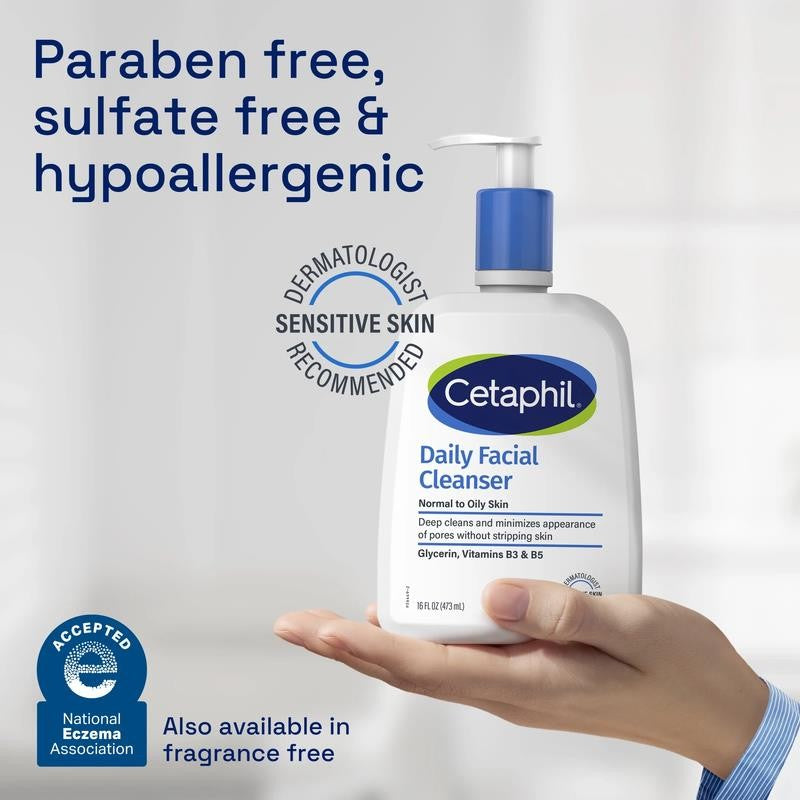 (2 Pack) Daily Facial Cleanser for Sensitive, Combination to Oily Skin, 16 Oz