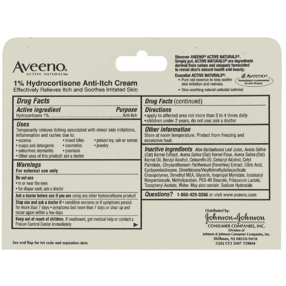 Aveeno 1% Hydrocortisone Anti, Itch Cream, Maximum Strength (Pack of 2)