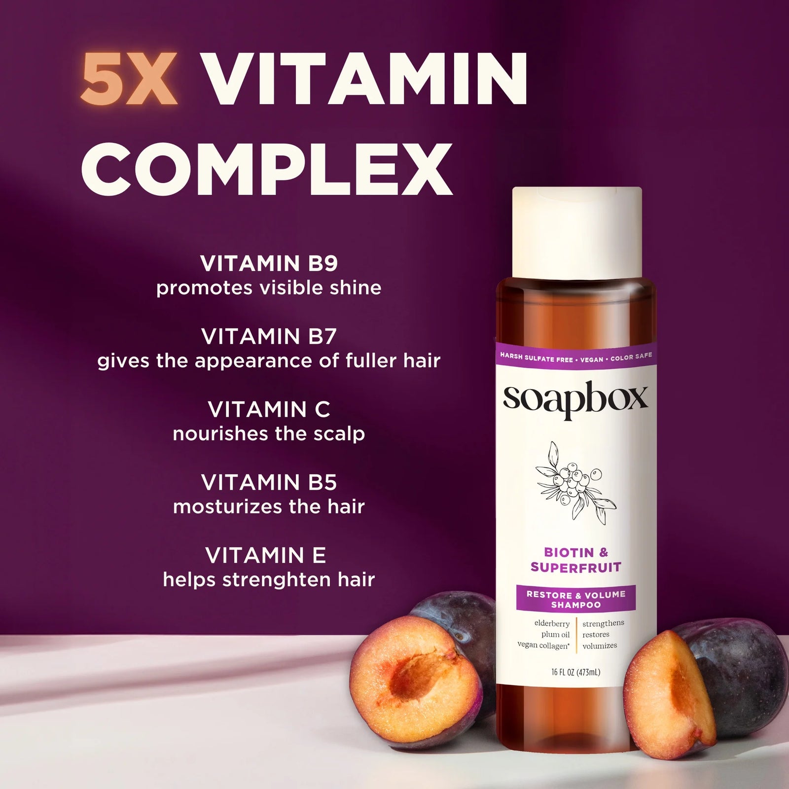 Biotin & Superfruit Volumizing Shampoo with Elderberry and Plum Oil, 16 Fl Oz