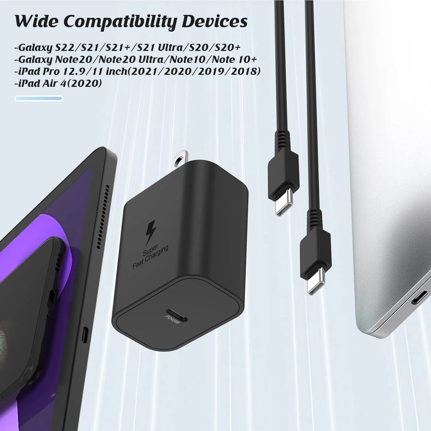 Type C Charger Fast Charging, 2-Pack 45W USB C Android Charger Block, Phone Super Fast Charger with 6.6FT Cable Compatible with Samsung Galaxy S25/S24/S23 Plus/Ultra