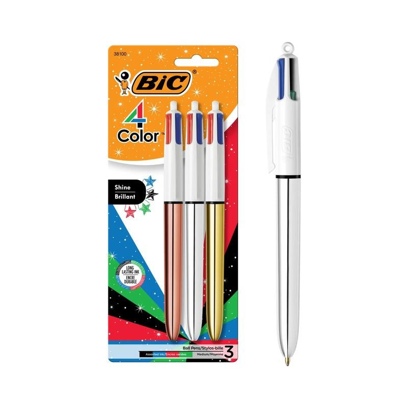 4 Color Shine Ballpoint Pen, Medium Point, 1.0 Mm, Assorted Ink, 3 Count