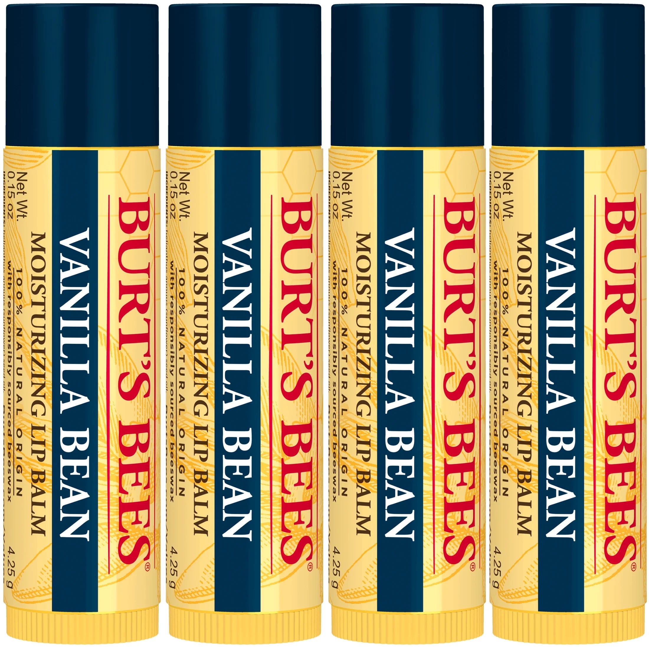 Burts Bees Vanilla Bean Lip Balm, 4-Pack, 0.15 Oz.