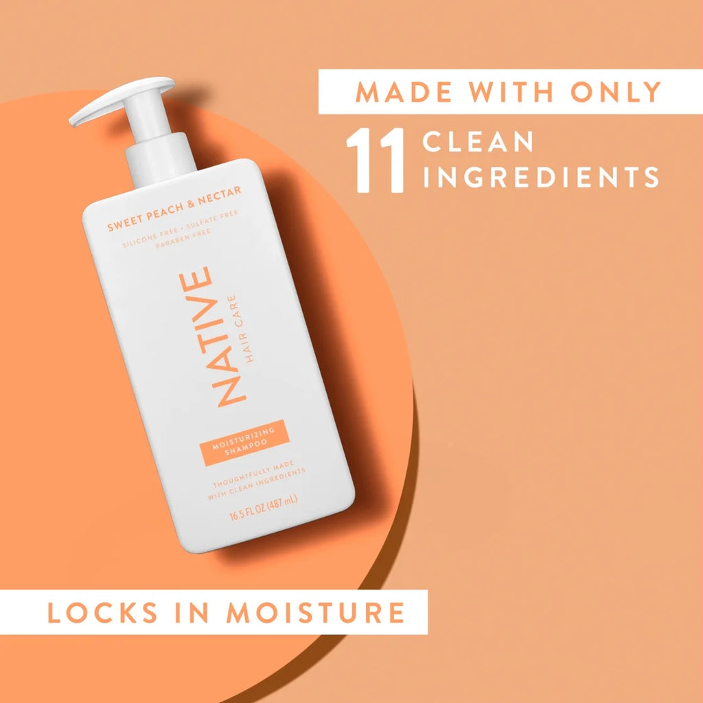 Native Moisturizing Shampoo, Sweet Peach & Nectar, Sulfate & Paraben Free, 16.5 Oz