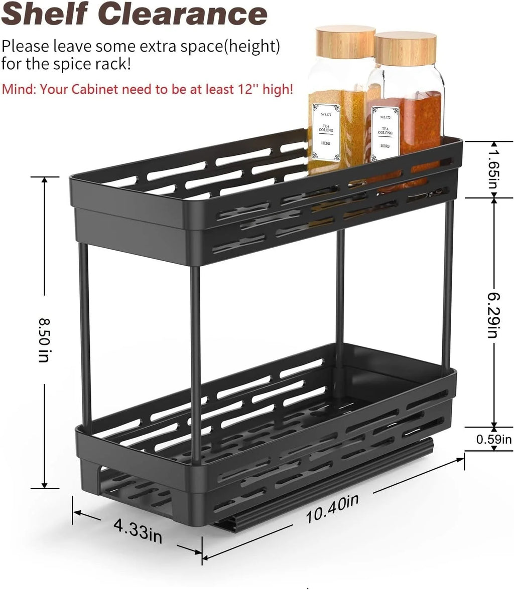 2 Packs Pull-Out Spice Rack Organizer for Cabinets, Slide-Out Design, Multi Purp