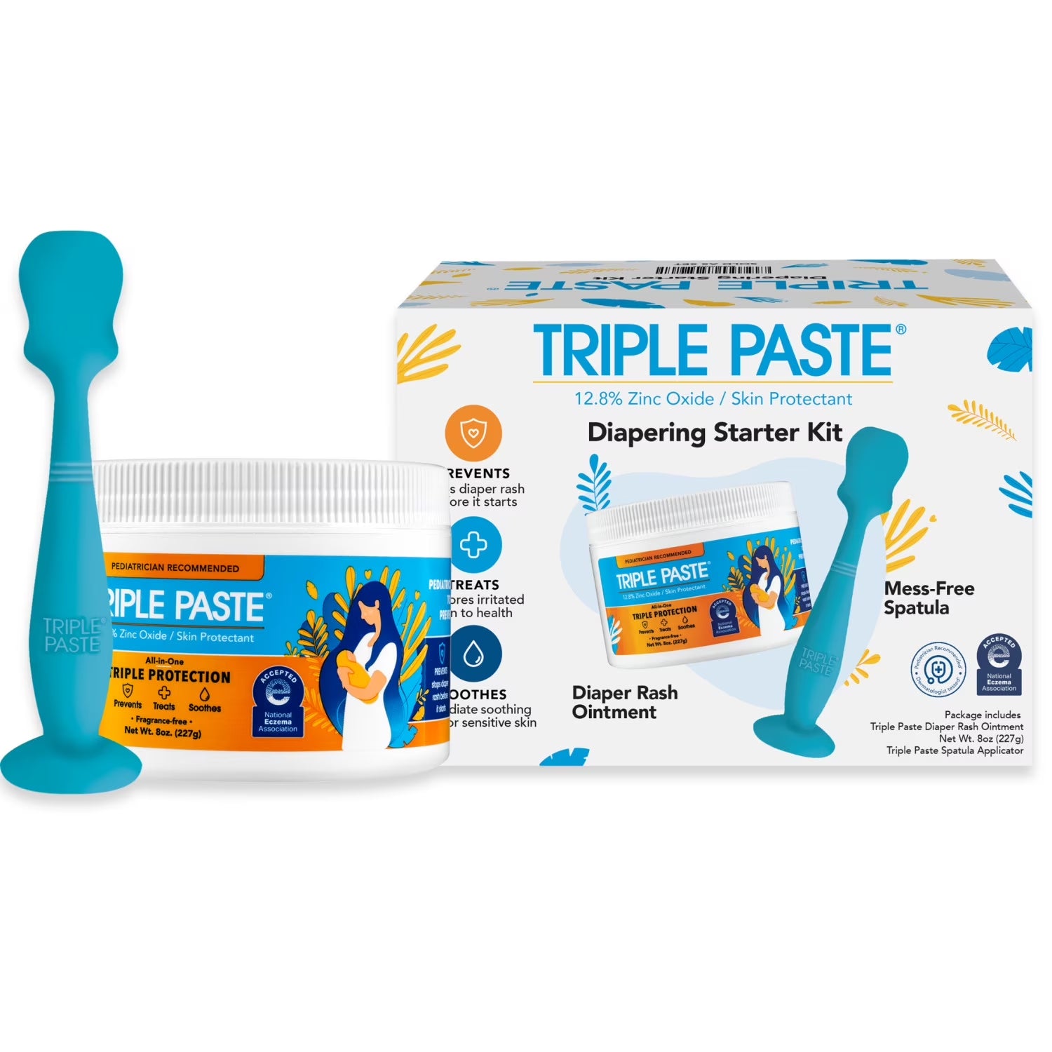 Triple Paste Diaper Rash Cream, 8Oz + Spatula Bundle - Zinc Oxide Ointment and Diaper Cream Spatula