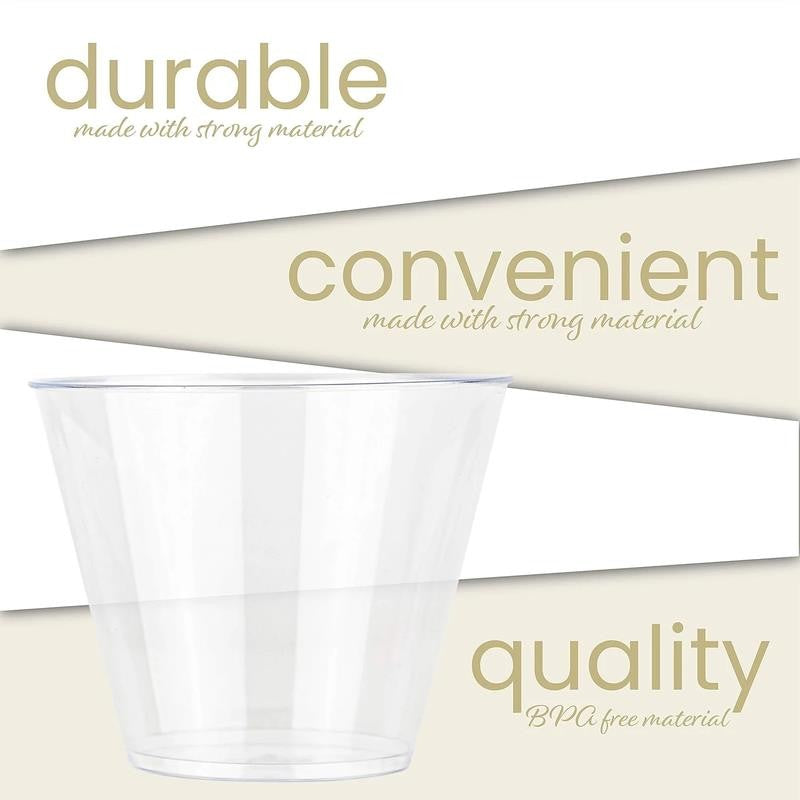 9 Oz Disposable Cups Plastic Tumblers Party Cups Clear, 100-Pack
