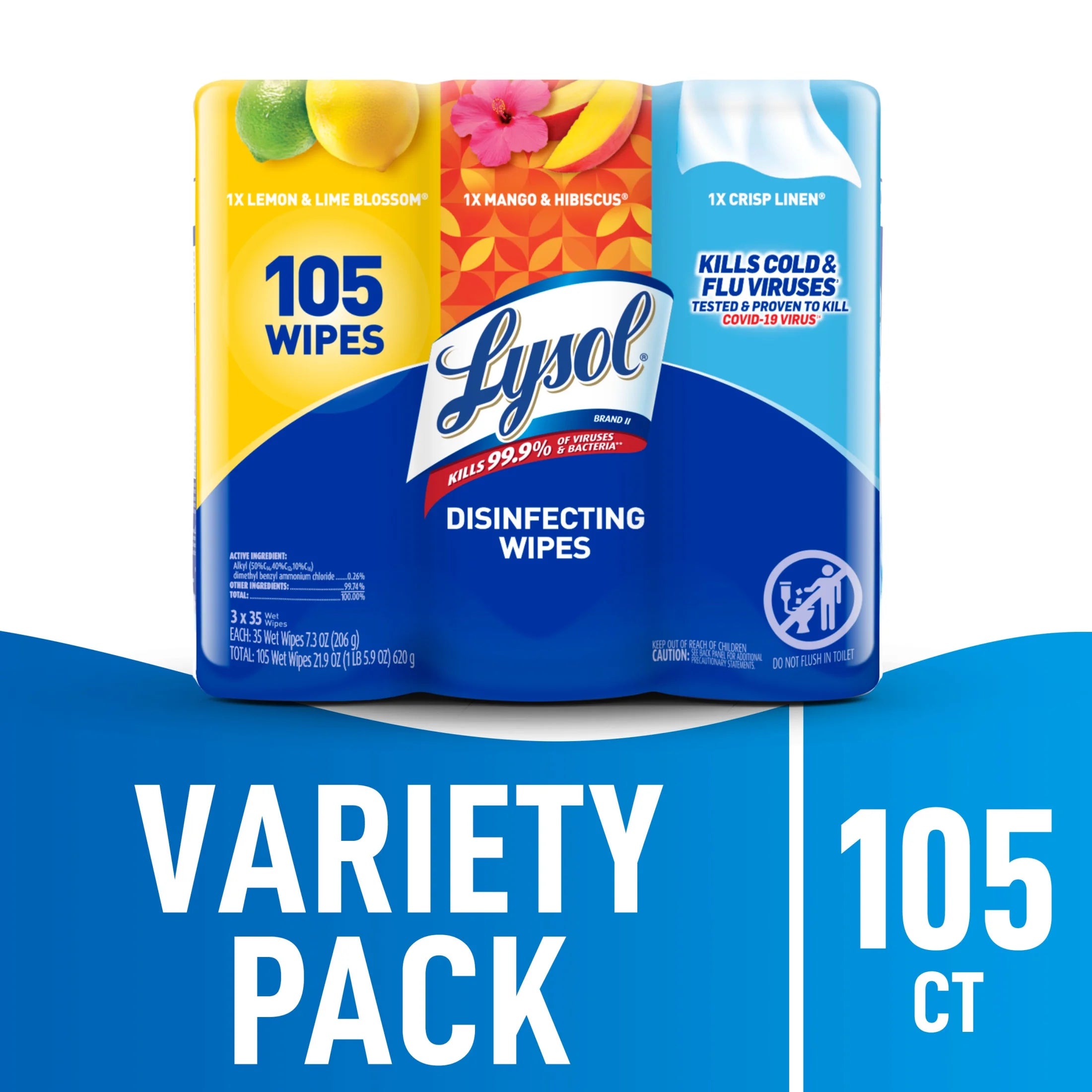 Lysol® Disinfecting Wipes - (1 Lemon + 1 Brand New Day Mango & Hibiscus + 1 Crisp Linen) 4/(3X35) Count