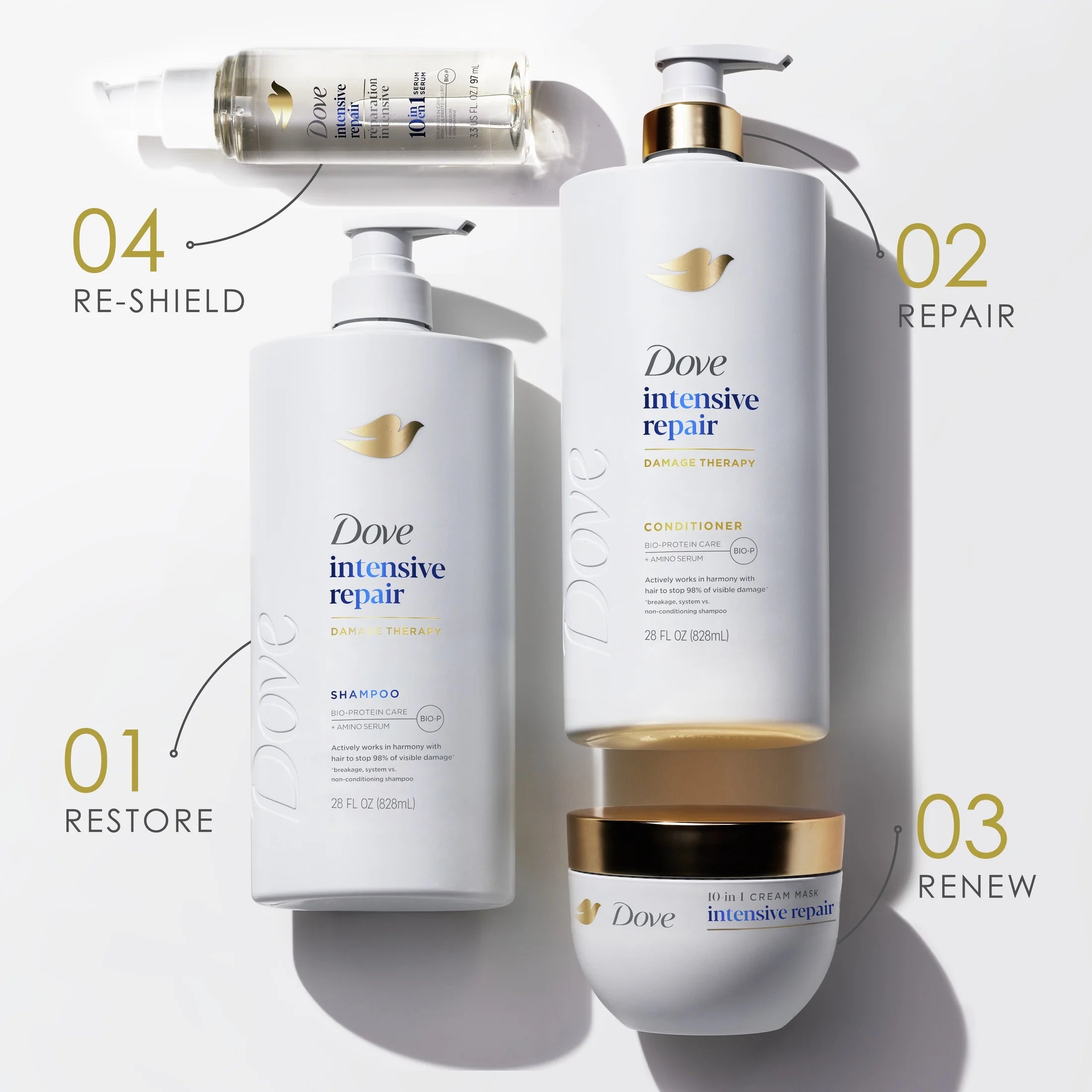 Dove Shampoo for Women Intensive Repair with Bio-Protein Care Technology and Amino Serum, 28 Oz