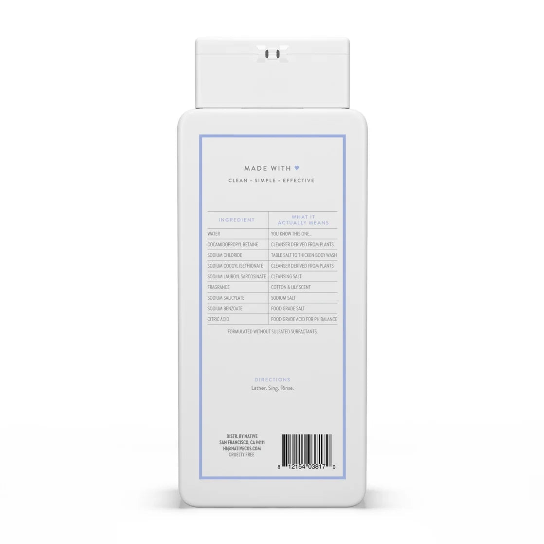 Native Cotton & Lily Body Wash 18Oz