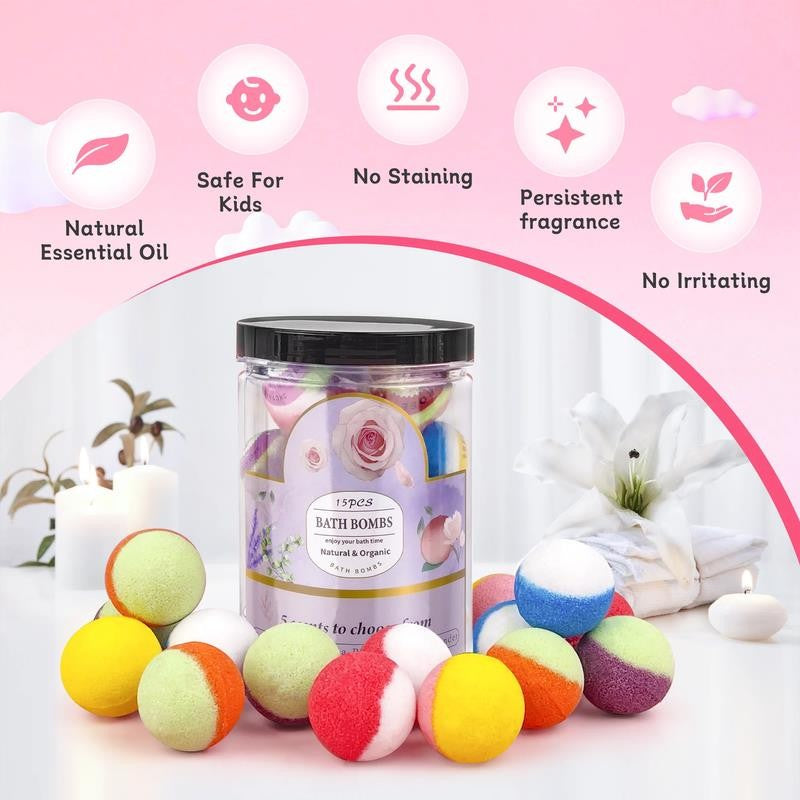 Bath Bombs Gift Set, 15PCS Handmade Bath Bombs for Women, 100% Natural Spa Exper