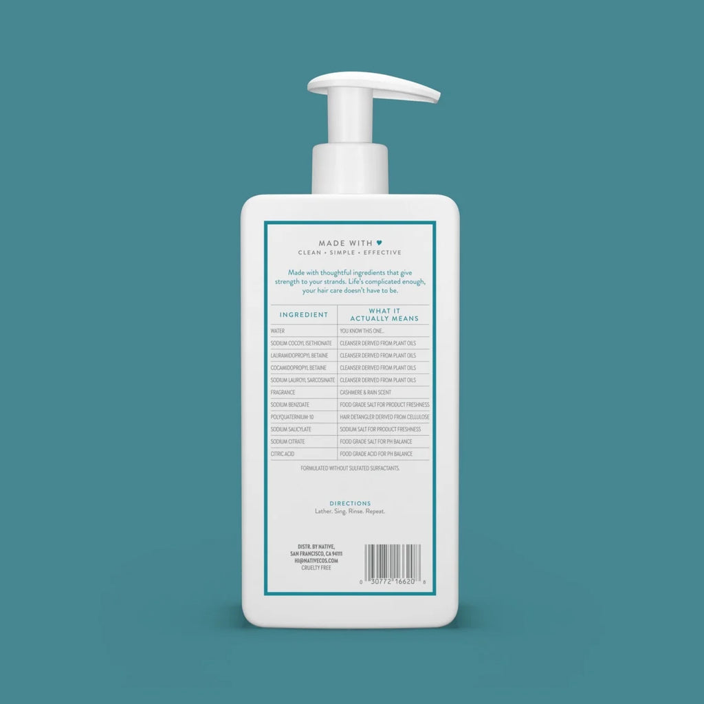Native 2N1 Shampoo and Conditioner, Cashmere and Rain, Sulfate Free, 16.5 Fl Oz