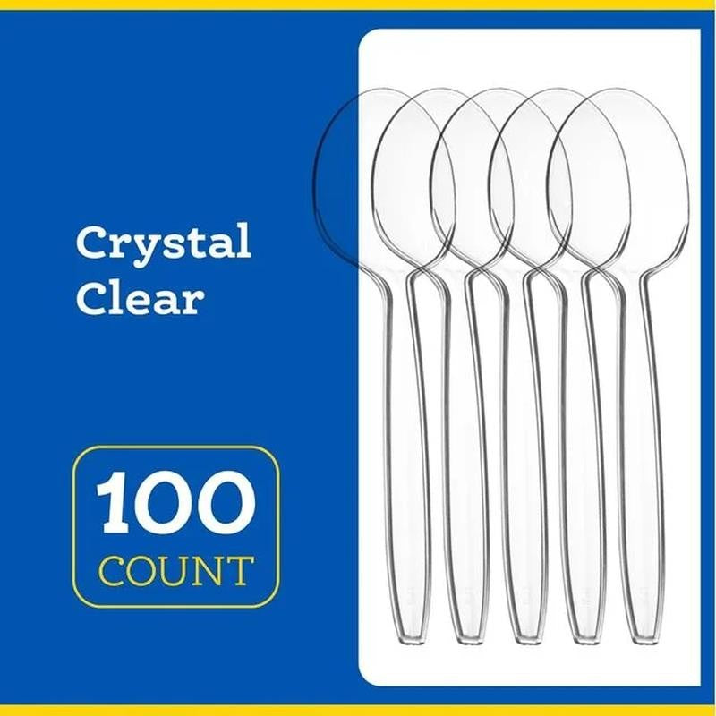 Clear Plastic Soup Spoons Heavy Duty Disposable Silverware, 100-Pack