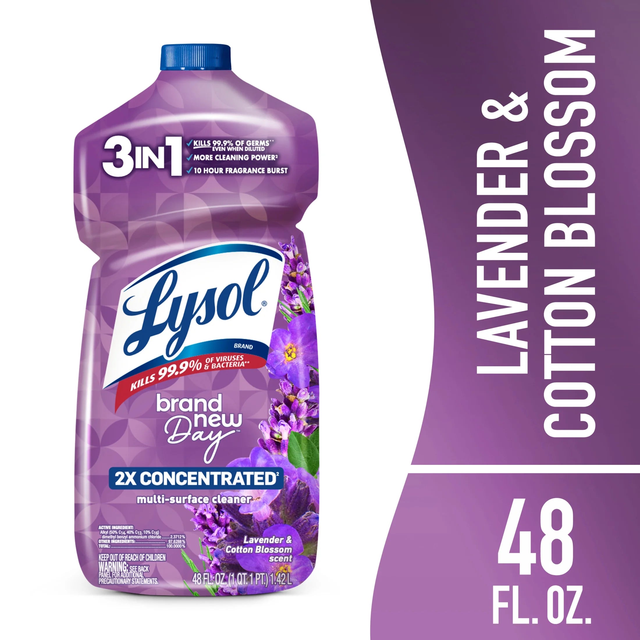 Lysol® Multi-Surface Cleaner, 2X Concentrated, Pourable Brand New Day, Lavender & Cotton Blossom Scent, 48 Oz