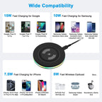 ABCPOW 15W Fast Wireless Charger Samsung Android Fast Charging Pad Qi-Certified Wireless Charger Mat Wireless Charger Station Compatible for Iphone 17 16 15 14 Samsung Galaxy S25 S24 S23 S22,Black