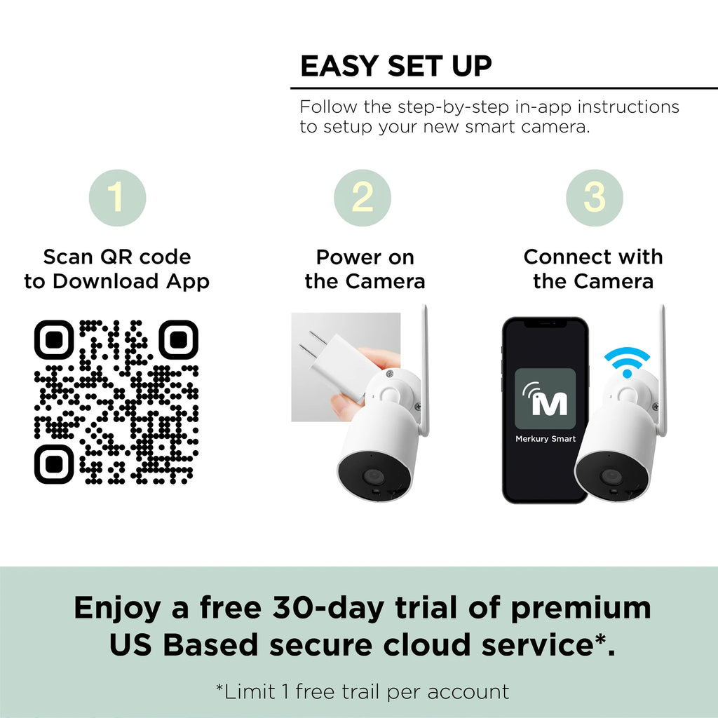 1080P Outdoor Security Camera - Weatherproof, Night Vision, Wi-Fi 2.4 Ghz, White