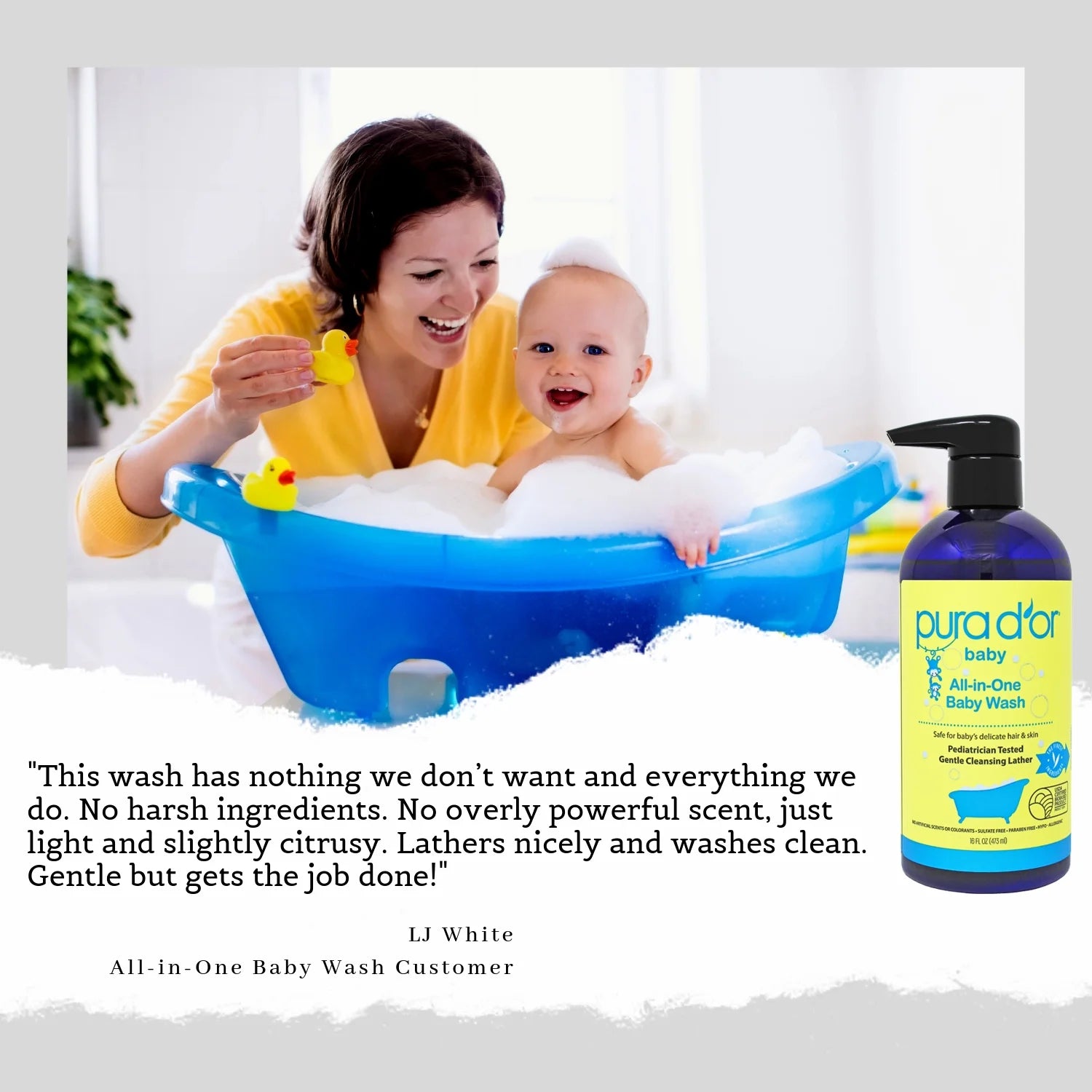 All-In-One Baby Wash (16 Oz X2 = 32 Oz) USDA Biobased, Zero Sulfates, No Artificial Scents, Tear-Less, Hypoallergenic, Gentle, Calming 2-In-1 Baby Bath Wash & Shampoo