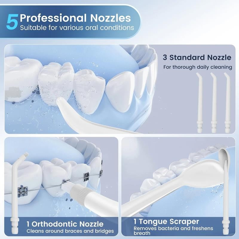 Cordless Water Flosser 300Ml, IPX7 Waterproof Oral Irrigator with 5 Cleaning Mod