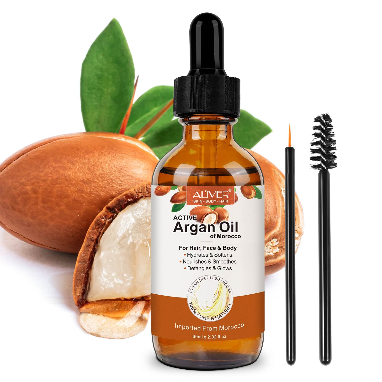 Argan Oil for Hair, Face & Skin from Morocco, Deep Hydration, Nourishes & Smoothes, 100% Pure & Natural, Cold Pressed, Cruelty Free, 2.02 Fl Oz (3Pack)