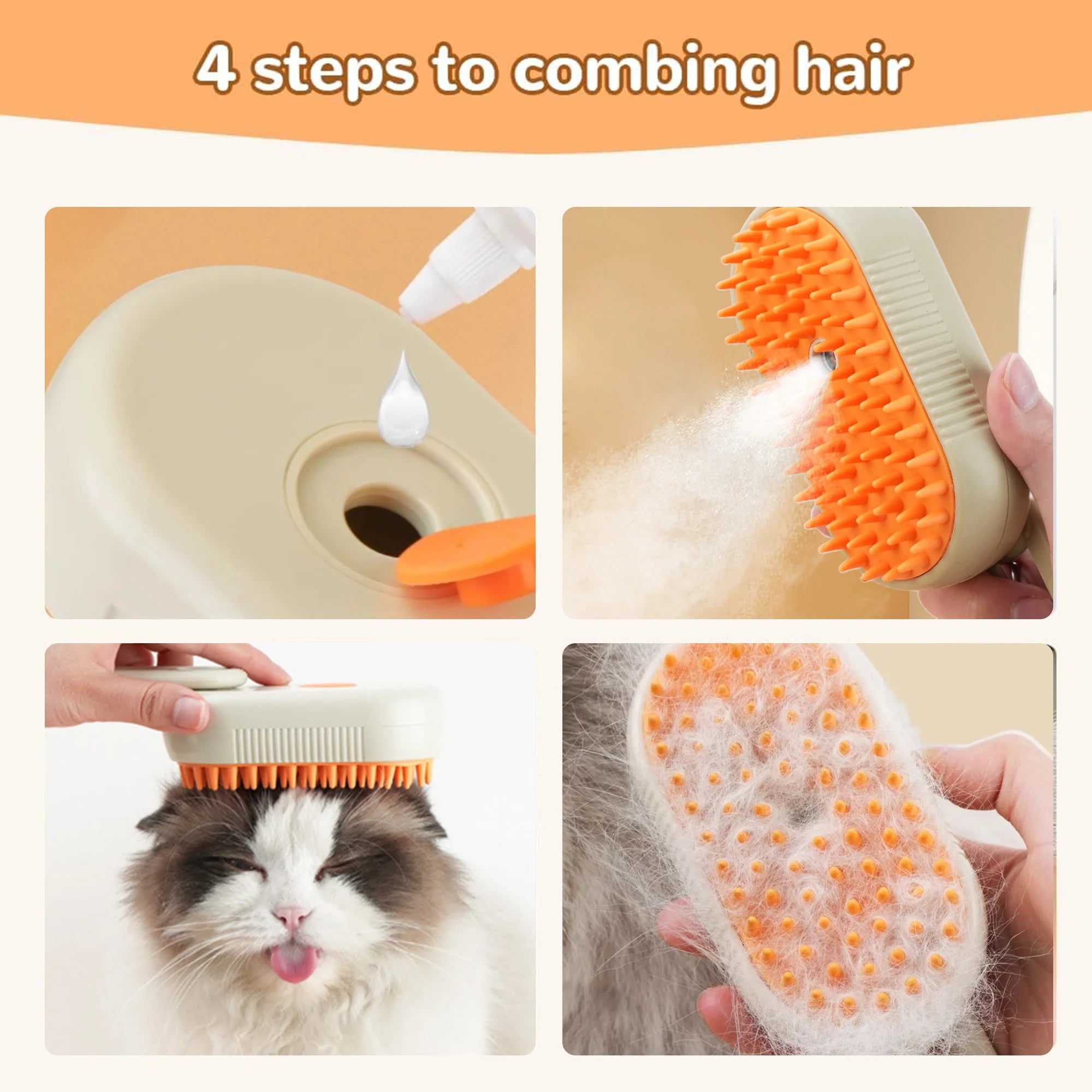 Arsvita Pet Steam Groomer Brush, Defur Comb for Cats Dogs, 3 in 1 Steam Cat Steam Brush for Sheddin Grooming, Massage, Cleaning, Multifunctional Hair Removal Comb for Cats Dogs
