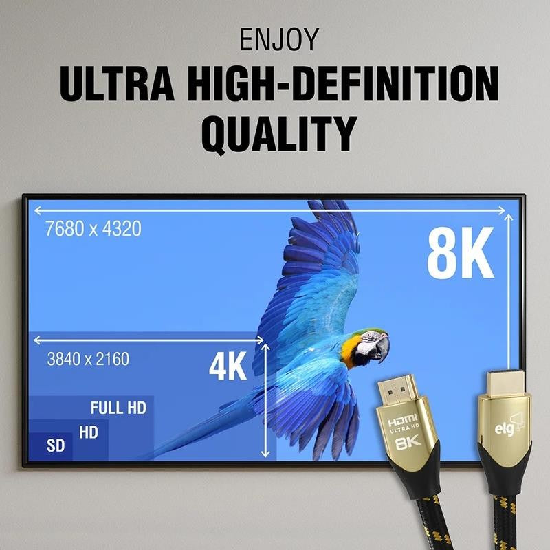 8K HDMI Cable 2.1 | 48Gbps, 6.6FT | Ultra High Speed, Earc, Ethernet, VRR, Gold