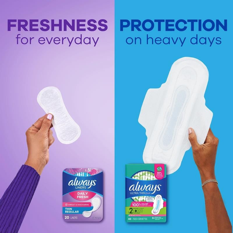 Daily Fresh Thin Panty Liners, Regular Absorbency, Unscented, 72 Count