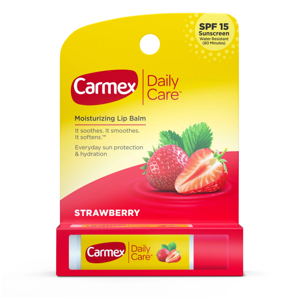 Carmex Daily Care Moisturizing Lip Balm Stick, SPF 15, Strawberry Flavor, 1 Count