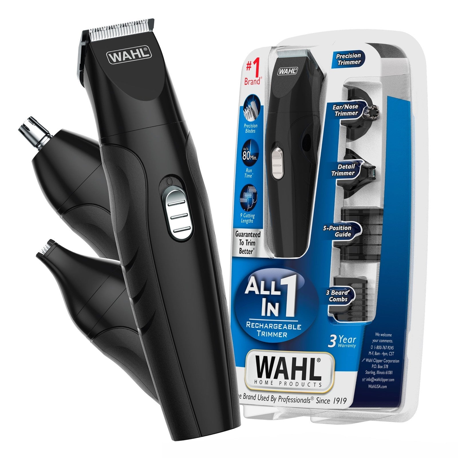 All in One Rechargeable Beard, Mustache, Detail Trimmer for Men, Black, 05644