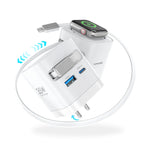 35W 3-In-1 Gan Wall Charger with Wireless Charging for Smartwatch, USB-C + USB-A Ports, 2.2Ft Retractable Cable, Foldable Plug (White)