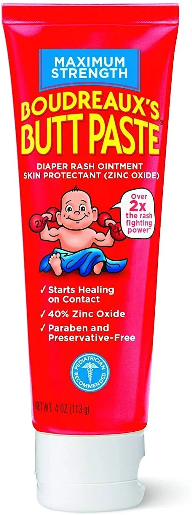 Boudreaux'S Butt Paste Maximum Strength Diaper Rash Cream, Ointment for Baby, 4 Oz Tube
