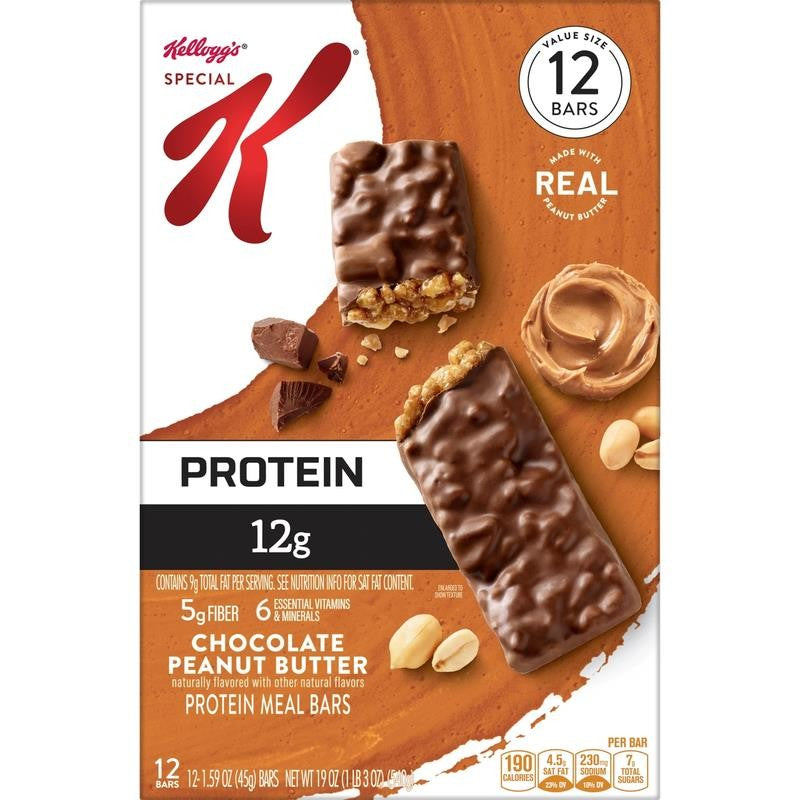 Chocolate Peanut Butter Chewy Protein Meal Bars, 12G Protein Snacks, 19 Oz, 12 C
