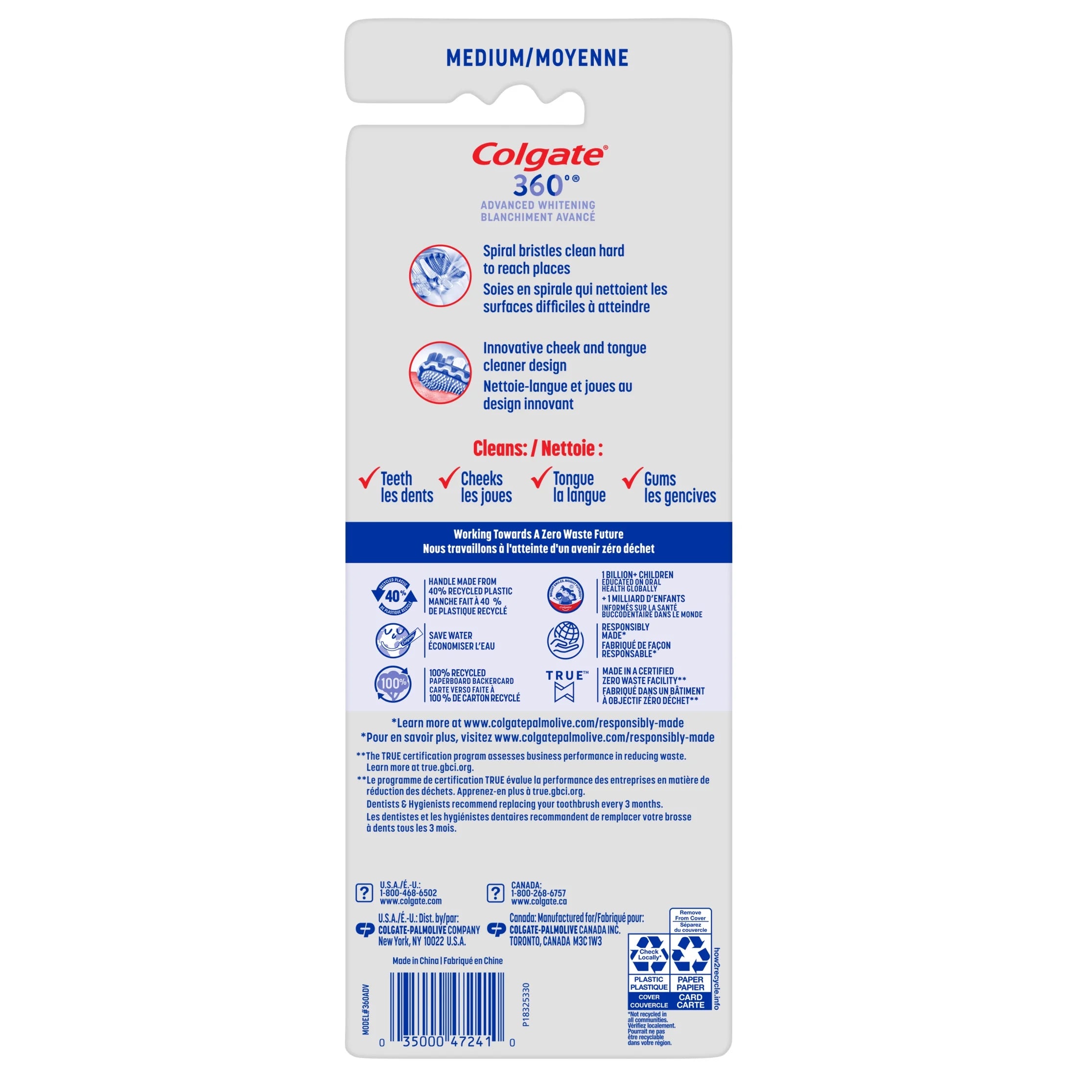 360 Advanced Whitening Medium Toothbrush Pack, 4 Count