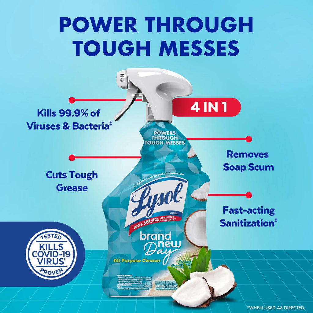 Lysol® All-Purpose Cleaner, Sanitizing and Disinfecting Spray, to Clean and Deodorize, Coconut & Sea Minerals Scent, 32Oz