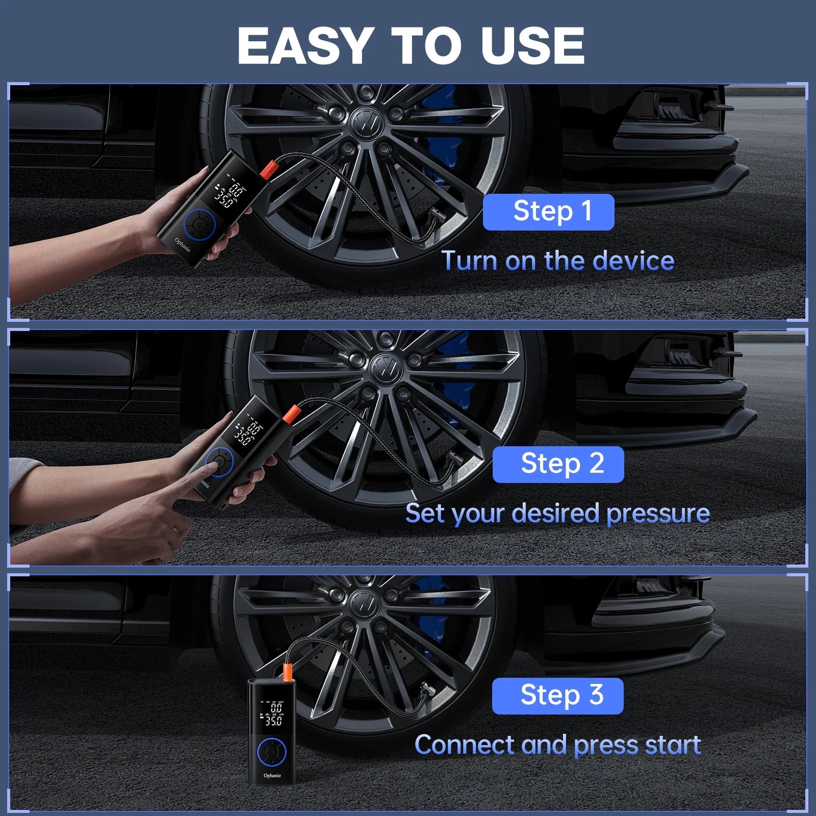 Cordless Portable Tire Inflator - 160 Psi Digital Pressure Gauge, Air Compressor