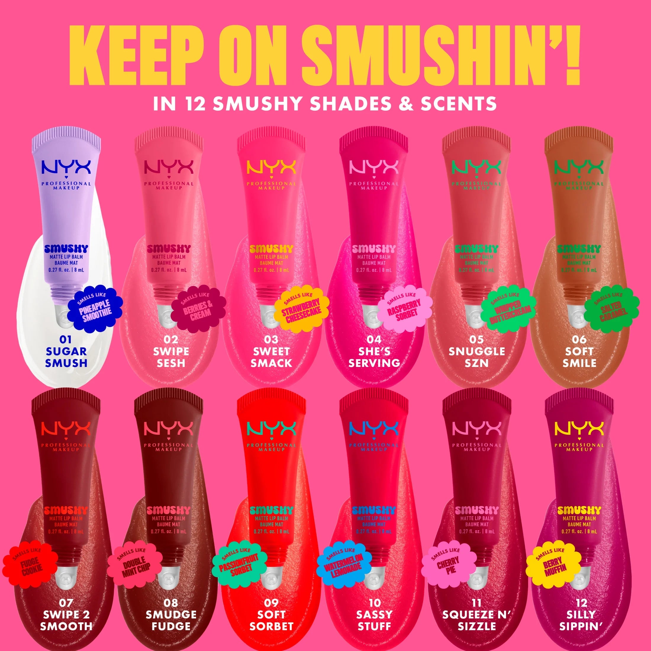 NYX Professional Makeup Smushy Matte Lip Balm, Swipe 2 Smooth, Cherry Cola Brown, 0.27 Fl Oz