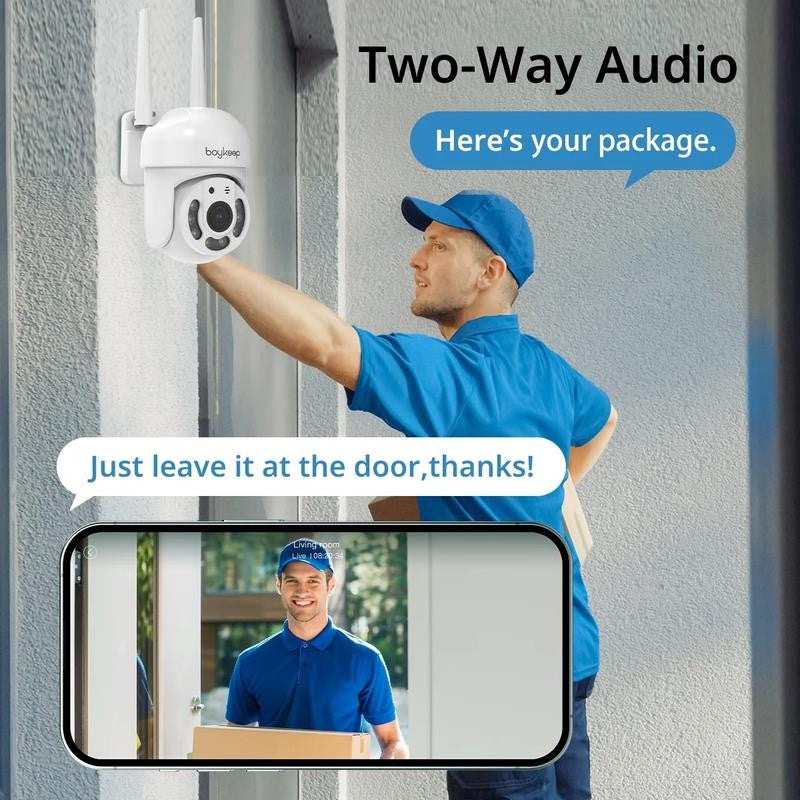 2K Security Camera Outdoor, 2.4Ghz Wi-Fi 360° View Pan/Tilt Wired Camera for Hom