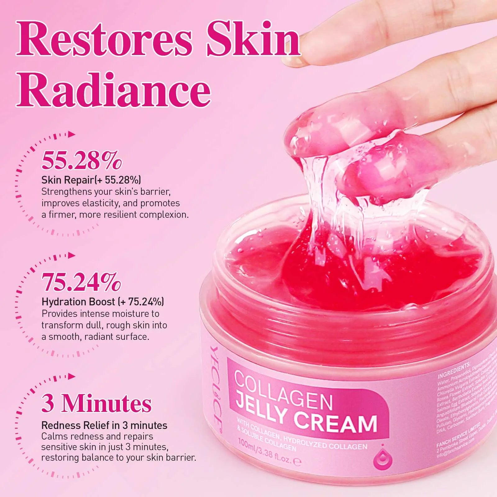 (2 Pack)  Collagen Jelly Cream, Deep Moisturizer, Anti-Aging Hydrator, Clean Skincare, Boosts Elasticity, Skin Rejuvenation, 3.38 Fl Oz