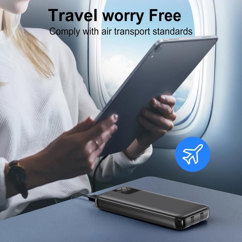 10000Mah Portable Charger Power Bank with Built in Cables 22.5W Fast Charging Fo