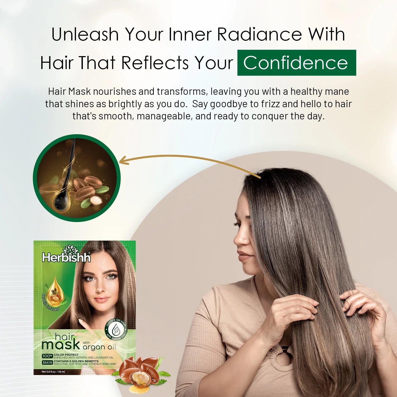 (4 Pack)  Argan Hair Mask with Keratin for Deep Conditioning & Hydration, Revives Frizzy & Damaged Hair, Sulfate & Paraben Free, 25 Ml