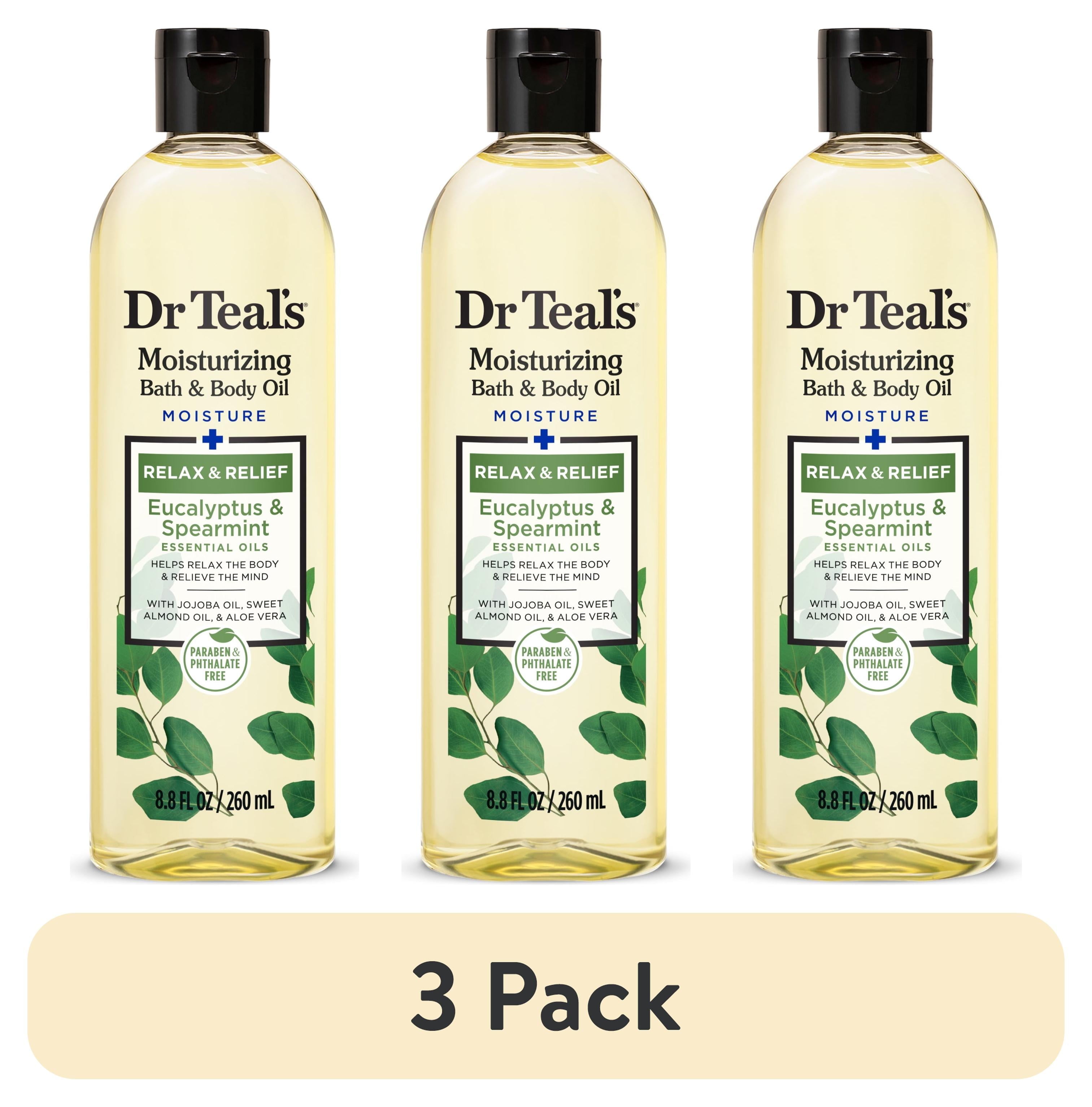 (3 Pack) Dr Teal'S Bath & Body Oil, Moisture + Rejuvenating Eucalyptus & Spearmint Essential Oils, 8.8 Fl Oz.