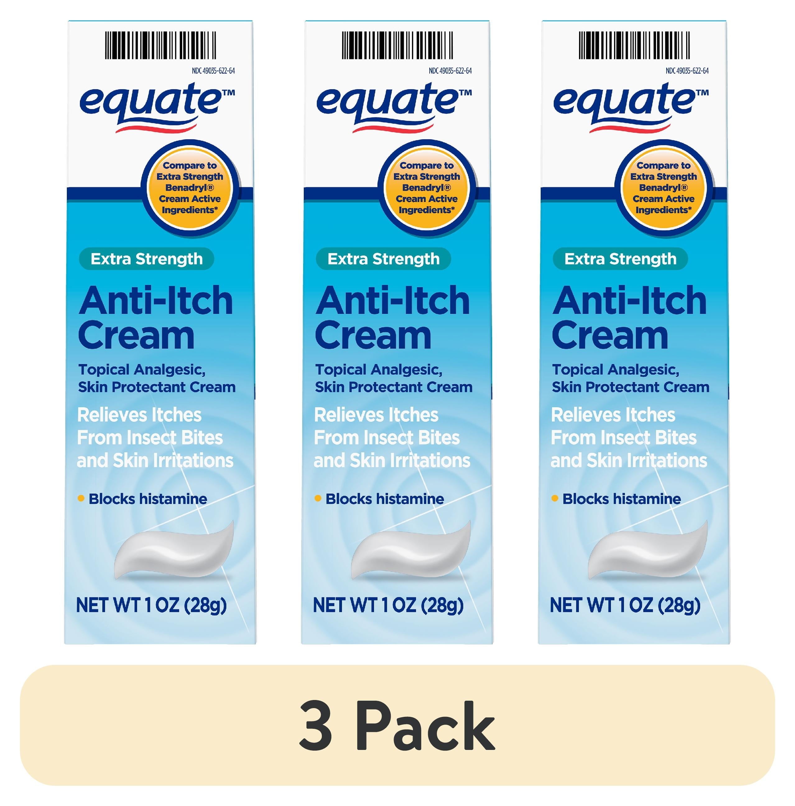 (3 Pack) Equate Extra Strength Anti-Itch and Skin Protectant Cream Diphenhydramine Hcl 2%, 1 Oz, Compare to Extra Strength Benadryl® Cream Active Ingredient