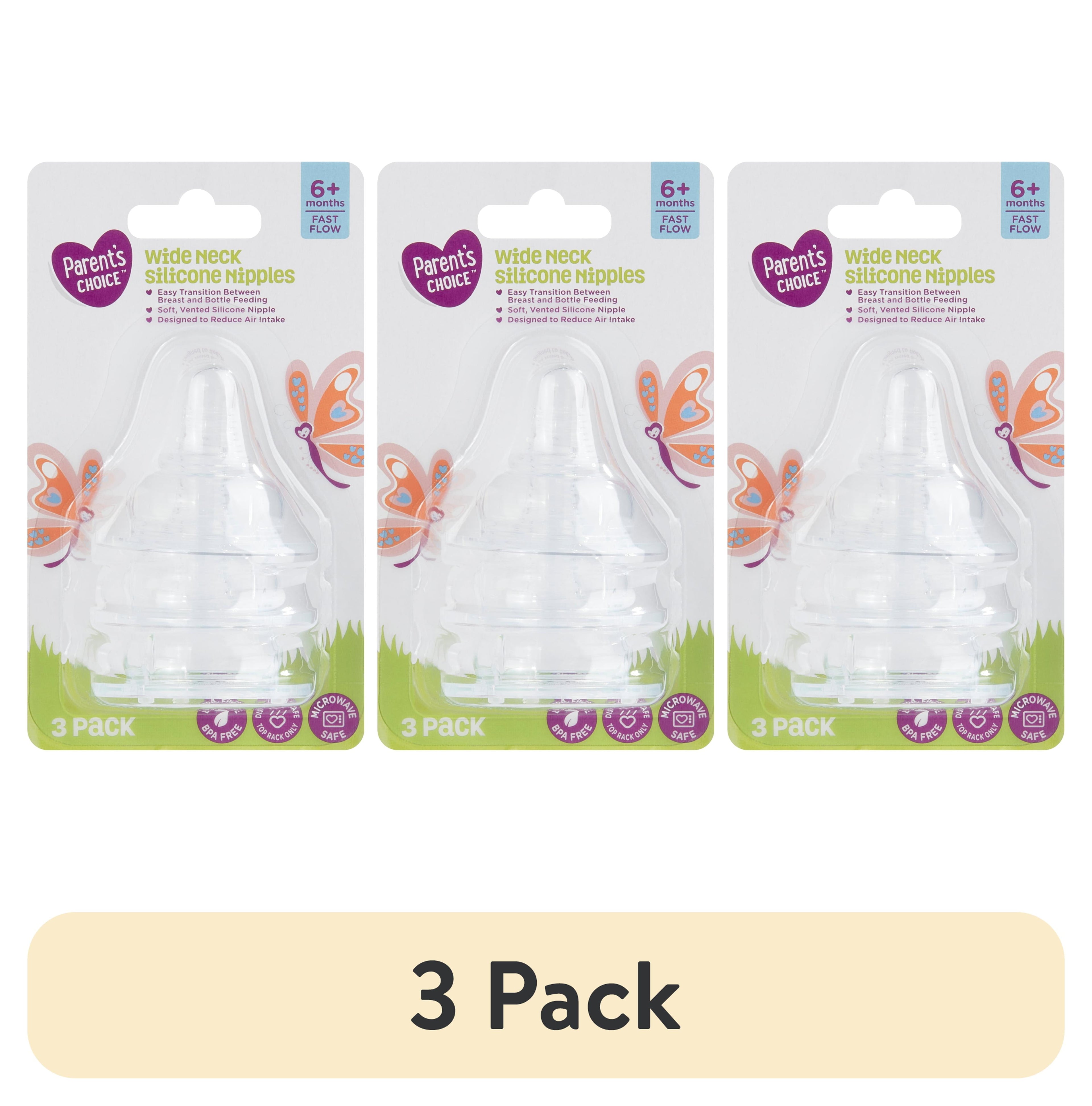 (3 Pack) Parent'S Choice Wide Neck Silicone Nipples, 6+ Months, 3 Pack