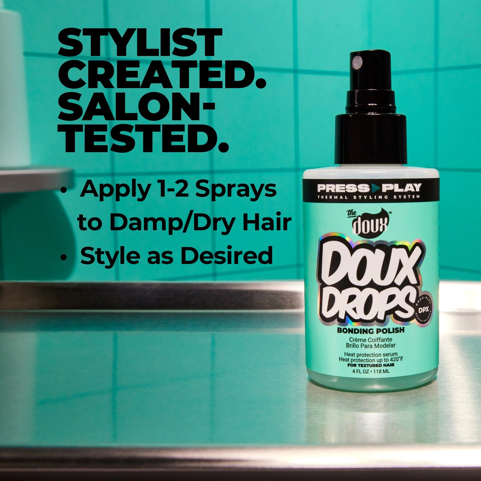 Doux Drops Bonding Polish Heat Protectant Serum 4 Oz., All Hair Types, Moisturiz