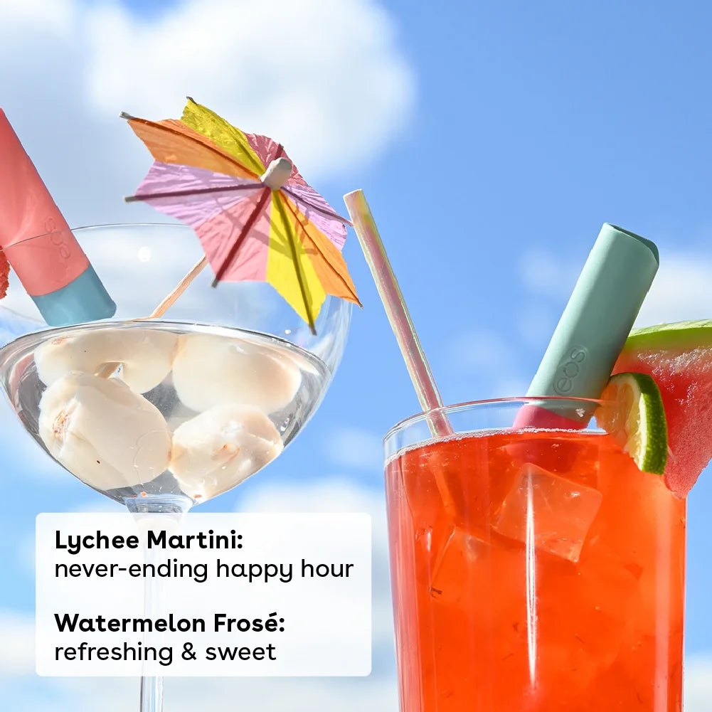 100% Natural Lip Balm- Watermelon Frosé & Lychee Martini, 2-Pack, 0.14 Oz