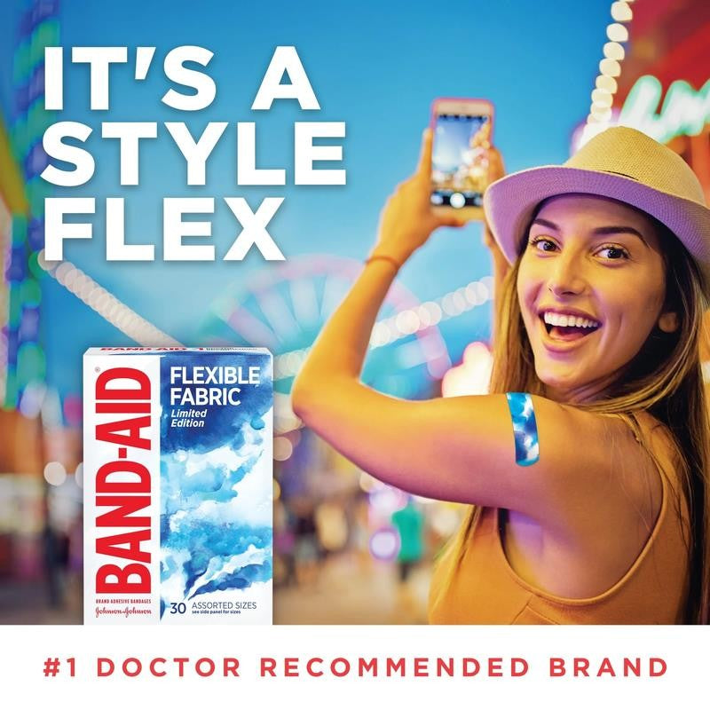 Brand Flexible Fabric Bandages, Water Color, Assorted, 30 Count