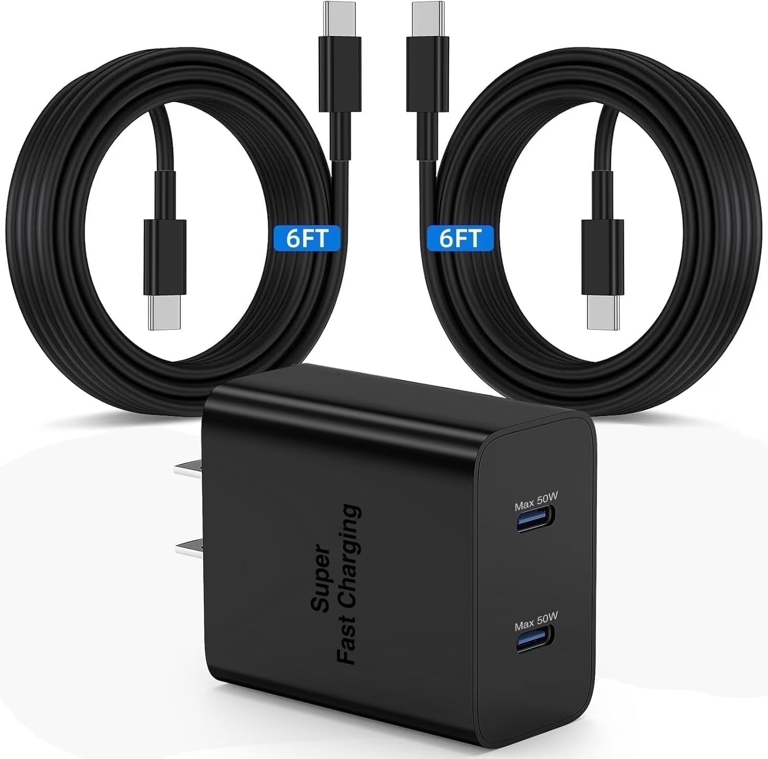 45W Super Fast Charger Type C,Dual Port PD3.0 USB C Android Phone Charger Fast Charging Block with 2*6FT Cord Compatible with Samsung Galaxy S25+ Plus/S24+/S23/S22 Ultra,Iphone 16/15