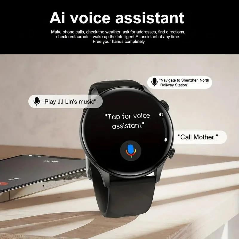 Bluetooth 1.39 Inch Black Case with Black Silicone Band