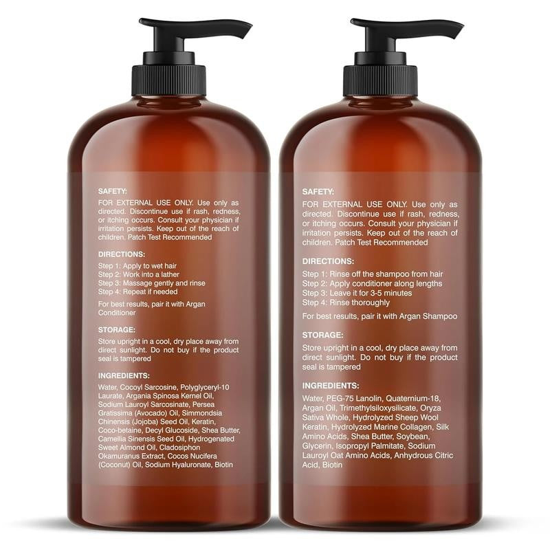 Argan Oil Shampoo and Conditioner Set | 16 Fl Oz Each with Keratin, Restorative