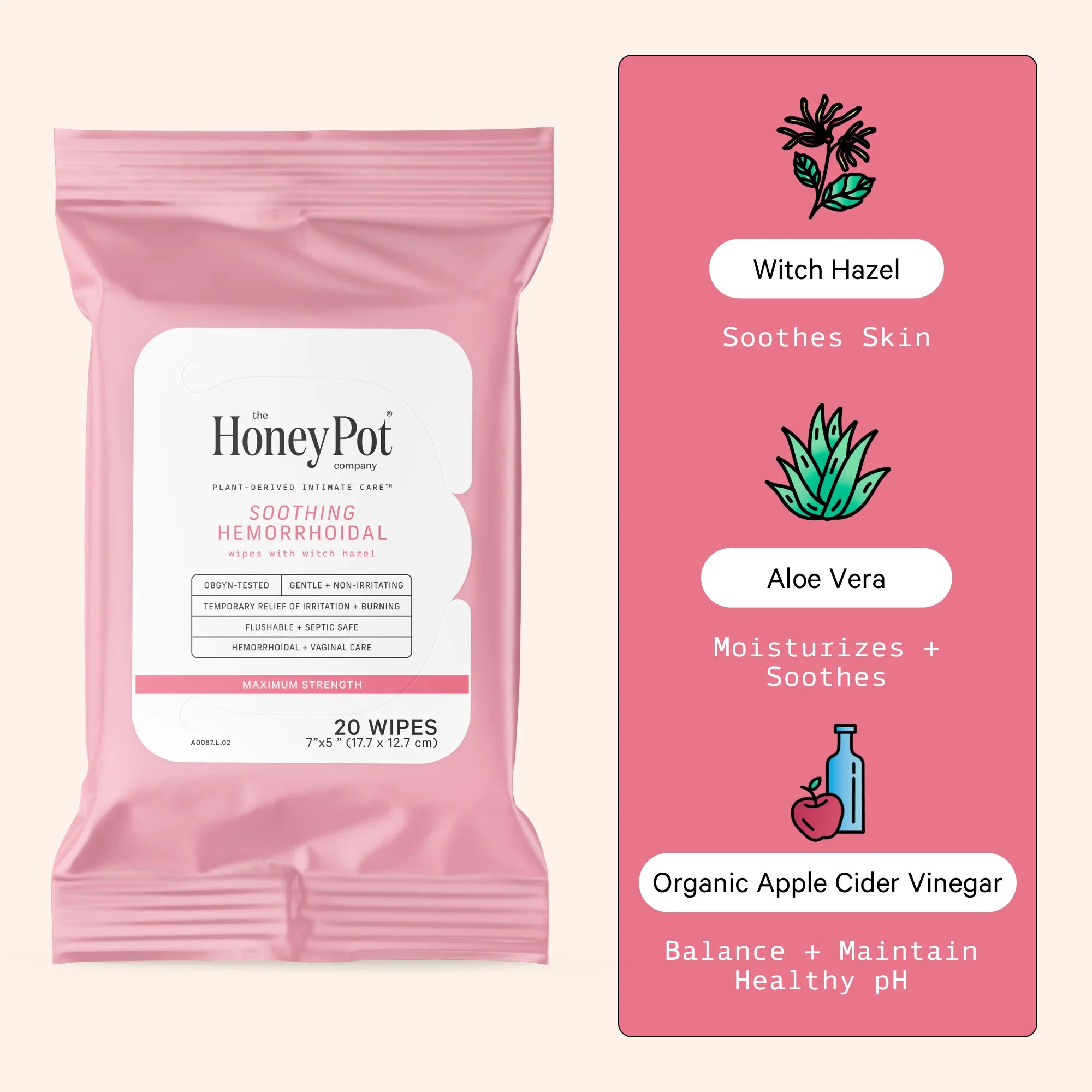 , Soothing Witch Hazel Hemorrhoidal Wipes, 20 Count