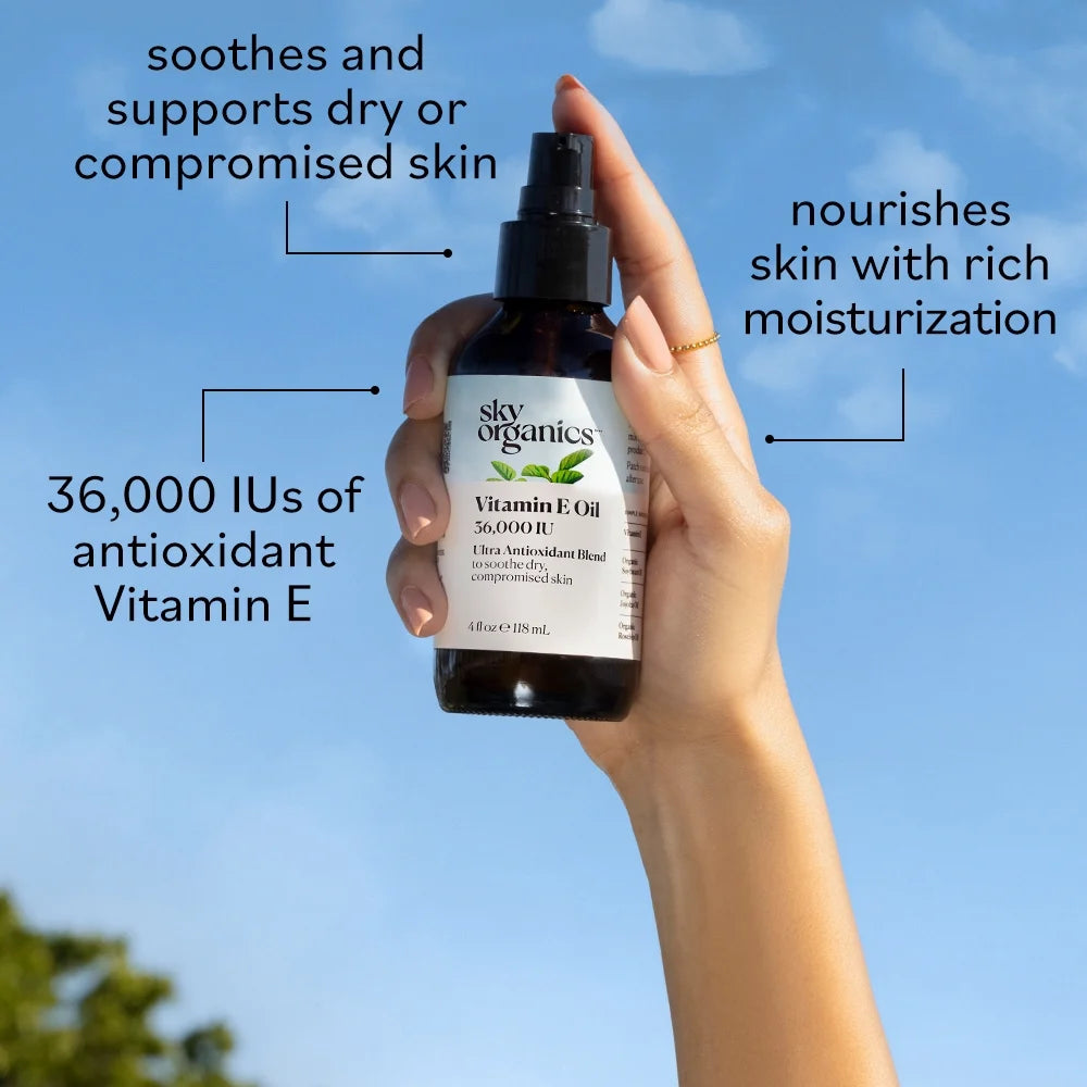 Sky Organics Vitamin E Oil for Soothing Dry, Compromised Skin, 4 Fl Oz